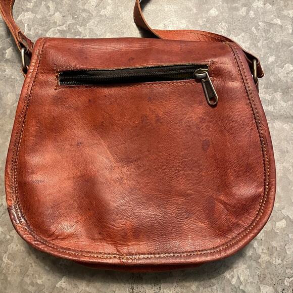 Vintage Brown Genuine Waxed Leather Crossbody Purse Shoulder Bag Handmade Retro - Picture 3 of 15